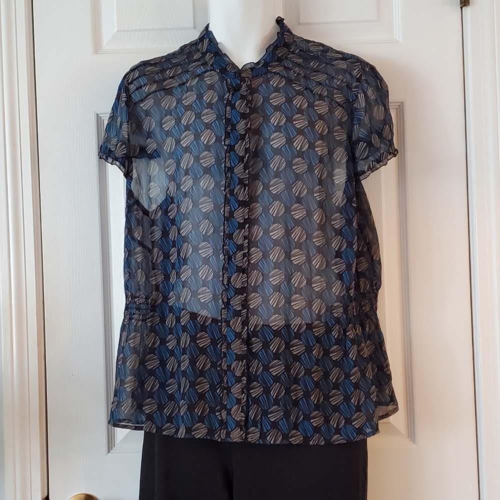 Plus Size Sheer Short Sleeve Blouse
